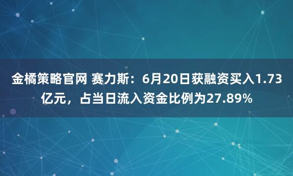 金橘策略官网 赛力斯：6月20日获融资买入1.73亿元，占当日流入资金比例为27.89%