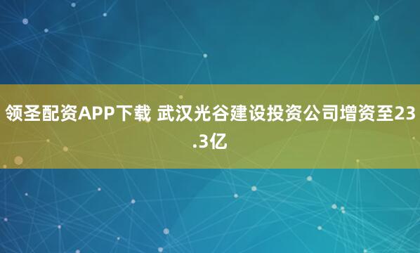 领圣配资APP下载 武汉光谷建设投资公司增资至23.3亿